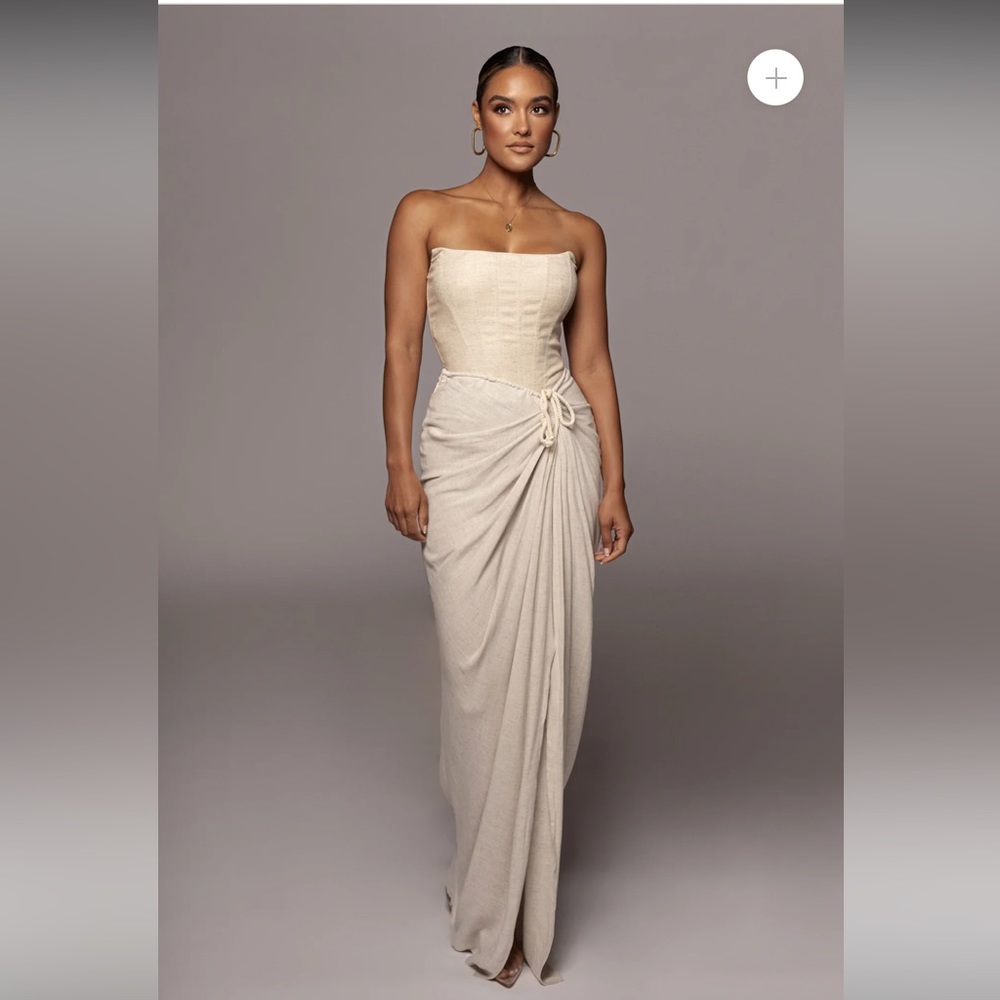 JLUX LABEL NATURAL NOELIA LINEN SLIT SKIRT + CORSET